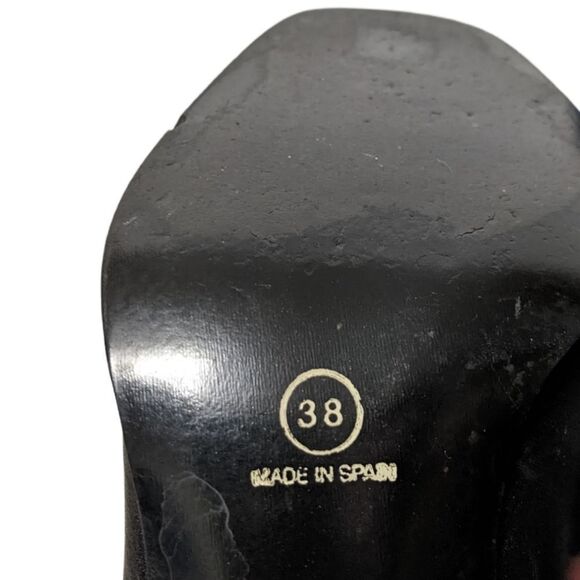 ZARA WOMAN Leather Minimalist Square Toe Stacked Heels 38 - Picture 7 of 11